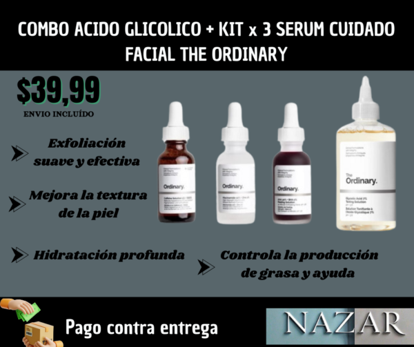 COMBO ÁCIDO GLICÓLICO + KIT X 3 SÉRUMS THE ORDINARY